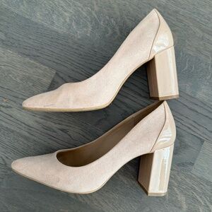 Beige/Brown Faux Suede & Patent Leather Heel Size 40/Womens 8.5